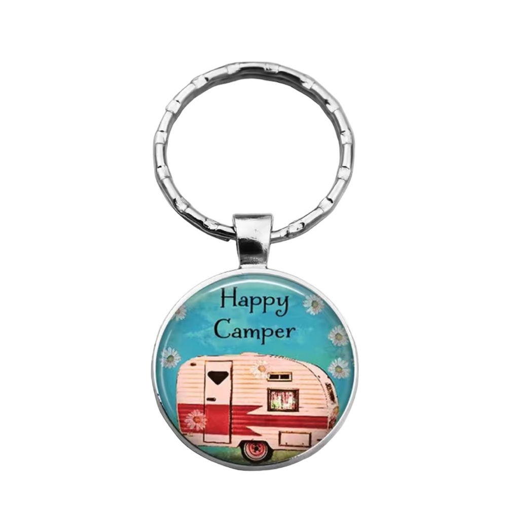 Happy Camper Silver Keychain